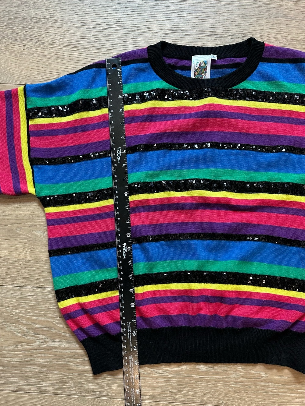 Queen of Sparkles Rainbow Striped Sequin Sweater. Size M - Picture 10 of 11